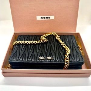 Miu Miu Black Matelasse leather Crossbody WOC Clutch.